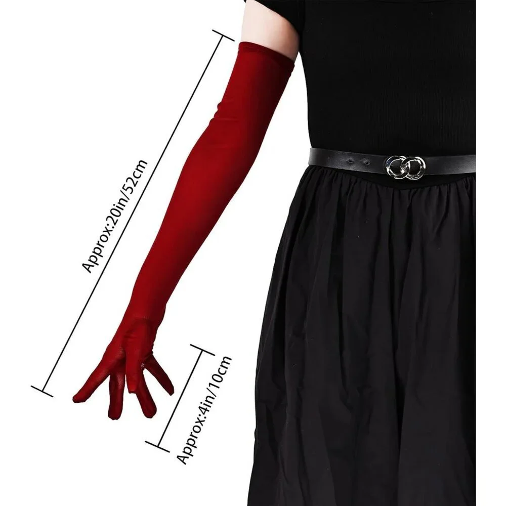Women's Tulle Wine Red Long Satin Gloves Evening Elbow Length Party Costumes